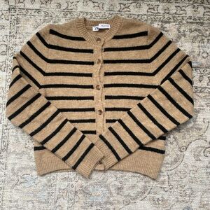 Zara Tan and Black Striped Cardigan Sweater
